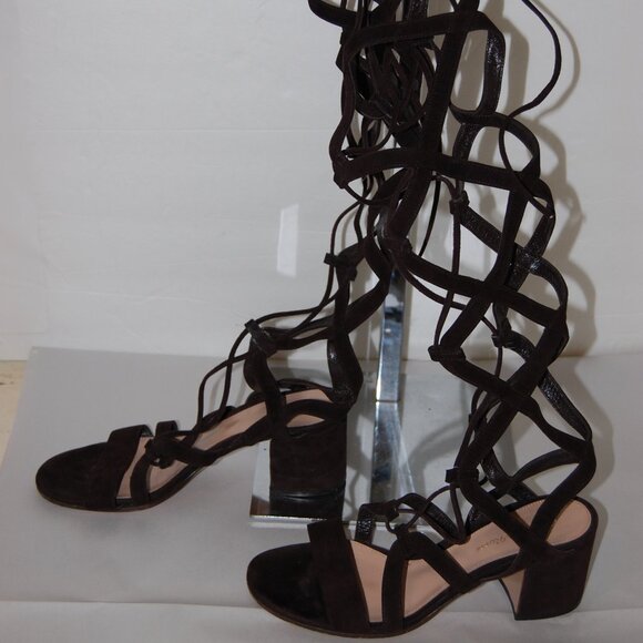 38/8❤️Gianvito Rossi Leather LACE GLADIATOR Knee High Heels Sandals BOOTS ITALY - Picture 1 of 8